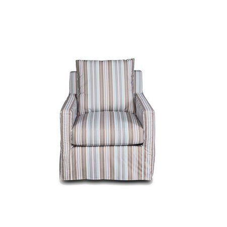 NEXT2NATURE Seaside Slipcovered Swivel Chair - Box Cushion &amp; Track Arm Blue Striped NE2494445